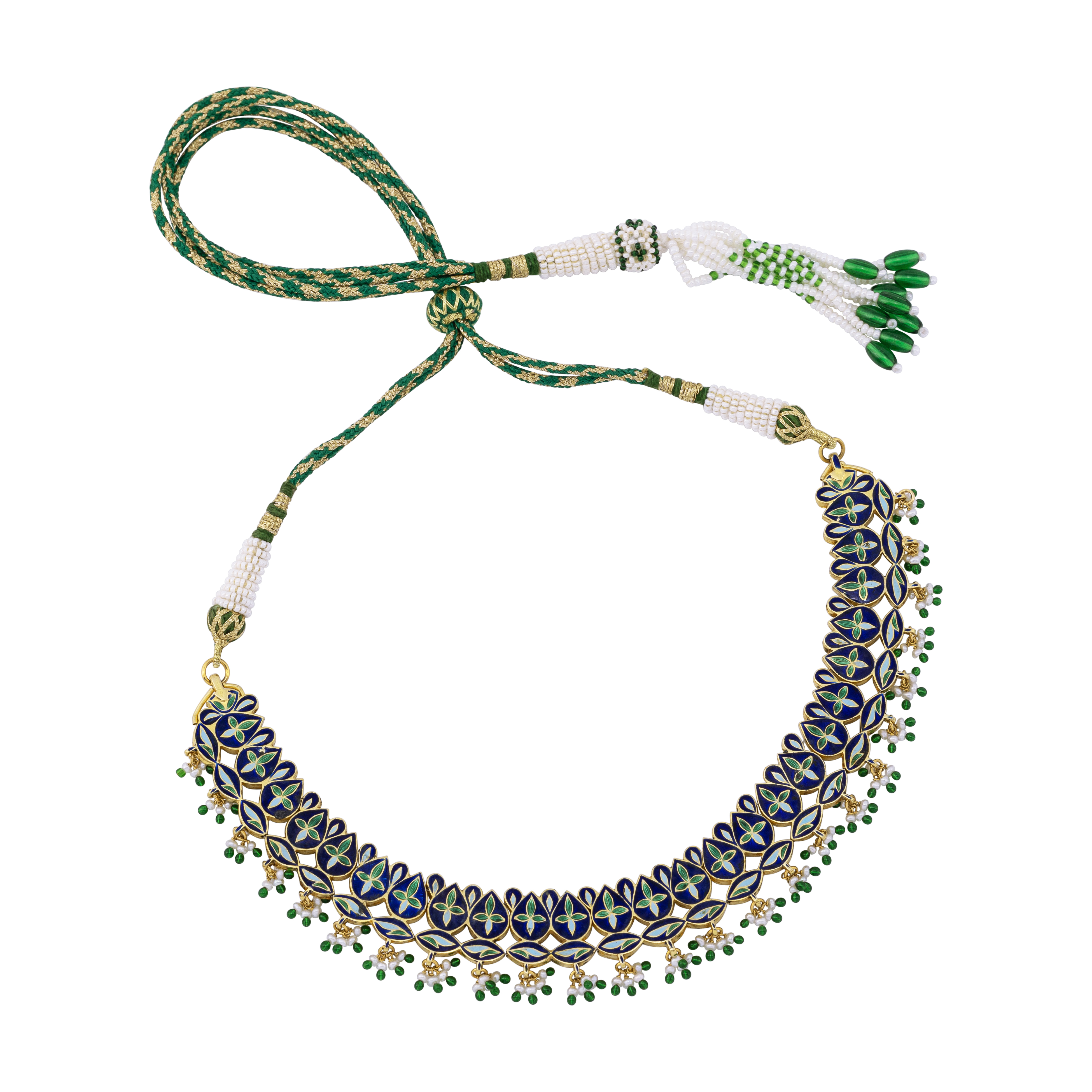 Emerald Enamel Polki Necklace with Pear Motif Detailing